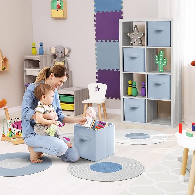 Sorbus Fabric Storage Cubes - 8 Foldable Storage Bins for Organizing Pantry, Cubbies, Toy Box - Clothes Storage & Closet Organizer - 11 Inch Collapsible Cube Baskets for Shelves with Handle