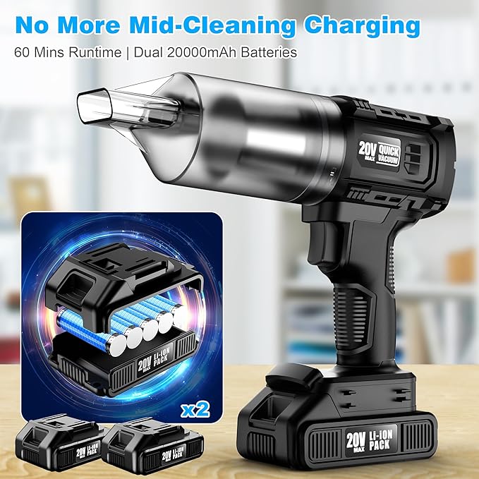 Handheld Vacuum Cleaner Cordless- 35000PA Strong Suction for Car & Home, Car Vacuum Portable Rechargeable Lightweight for Pet Hair with HEPA Filter, Quick Clean in Office/Desk/Couch (Black)