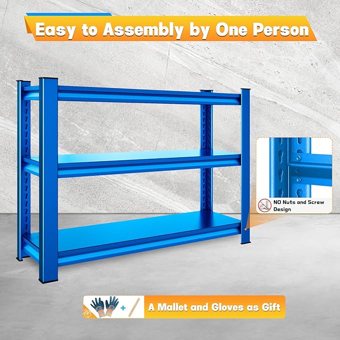 40" W Garage Shelving Heavy Duty，1500LBS Loads Adjustable Garage Storage Shelves,3-Tier Metal Storage Racks and Shelving Units, Utility Rack Shelves,40”W x 18”D x 36”H,Blue