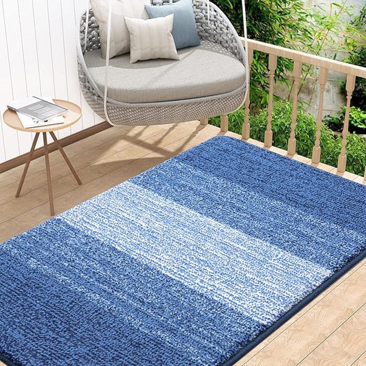 Kitinjoy Indoor Outdoor Door Mat, 48x32 Non-Slip Absorbent Dirt Trapper, Low-Profile Washable Inside Entrance Front Floor Mat, Sturdy Soft Entry Doormats for Entryway, Navy Blue