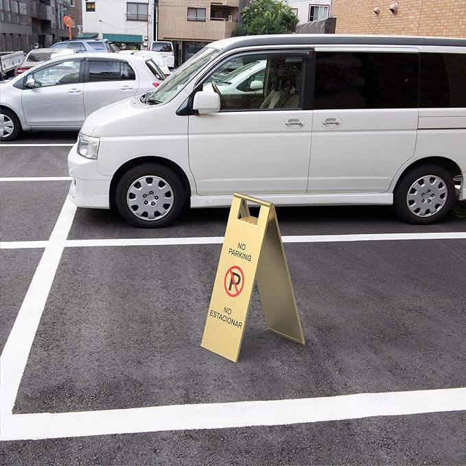 Stainless Steel No Parking Sign Portable Foldable Handle 2-Pack (Gold)