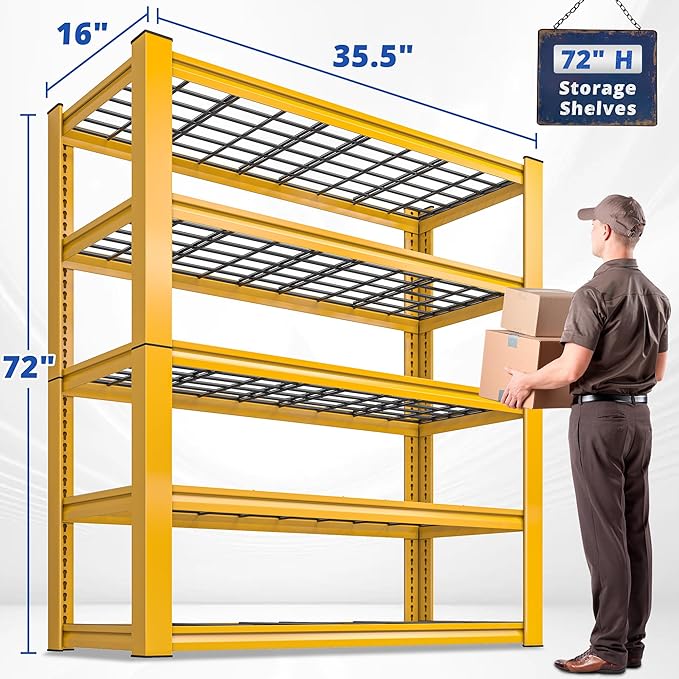 REIBII 72''H Garage Shelving 3010 LBS Storage Shelves Adjustable Metal Shelving 5 Tier Metal Shelves for Storage Industrial Shelf for Kitchen Pantry Warehouse Basement 72" HX35.5 WX16 D, 4 Pack