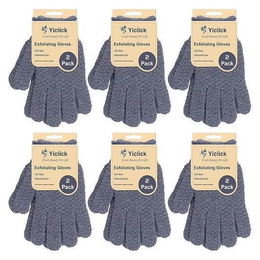 Yiclick Heavy Exfoliating Gloves, Exfoliating Body Scrubber for Bath Shower Exfoliation, Body Scrub Exfoliator For Dead Skin Remover, Exfoliate Sponge Loofah Washcloth Mitt Men Women (12 Grey)