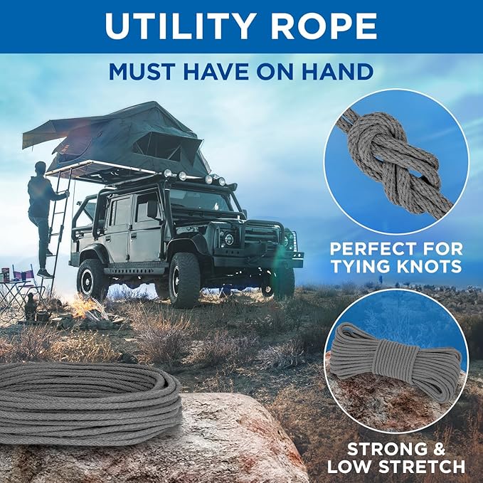 TECEUM Cotton Rope 3/16” (5 mm) – 50 FT – Strong All-Purpose Braided Rope – Natural Cotton – for Crafting, Сamping, Clothes Line, DIY, Indoor & Outdoor Use – Light Gray
