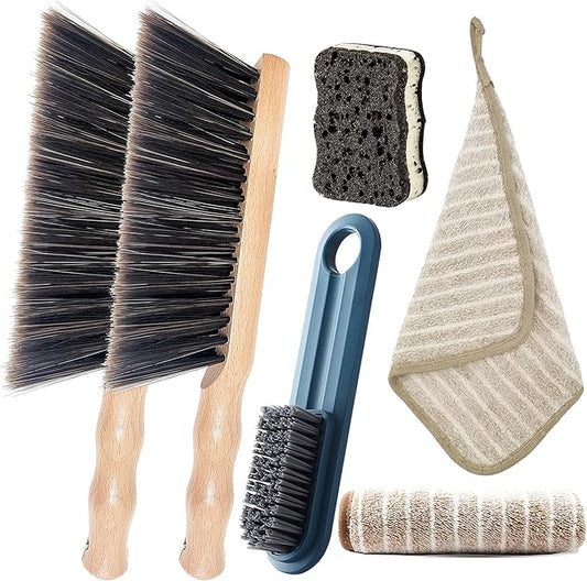 6Pcs Hand Broom Brush Beech Wood,Dust Brush,Duster for Counter,12inch Foxtail Bench Brush, Round Handle Handheld Brushes,5 Rows Soft Bristles for Bed,Shop Table,Woodworking Cleaning,Car,Sofa