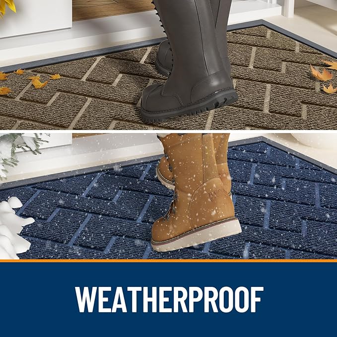 OLANLY Front Door Mat Indoor Outdoor Entrance, Waterproof All-Season, All-Weather Doormat, Sturdy Natural Rubber, Low Profile, Easy Clean Patio Porch Entryway Mat, Herringbone Brick (Wine Red, 36x24)
