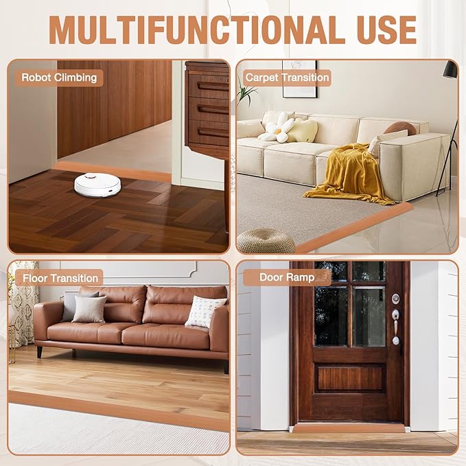 Floor Transition Strip Self Adhesive Vinyl Door Threshold for Doorways Carpet Edging Trim Overlap Edge Reducer for Laminate Floor, Carpet, Tile (Yellow Oak Grain, 2/5" to 3/5", 6.6Ft)