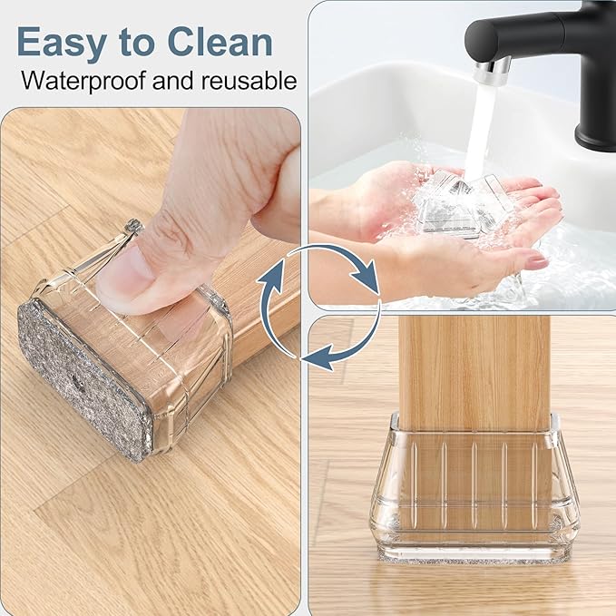 24PCS Rectangular Chair Leg Floor Protectors for Hardwood Floors, Thicken Rubber Chair Leg Cap Covers, Non Slip Furniture Leg Pads to Protect Wood Tile Floors from Scratches and Reduce Noise