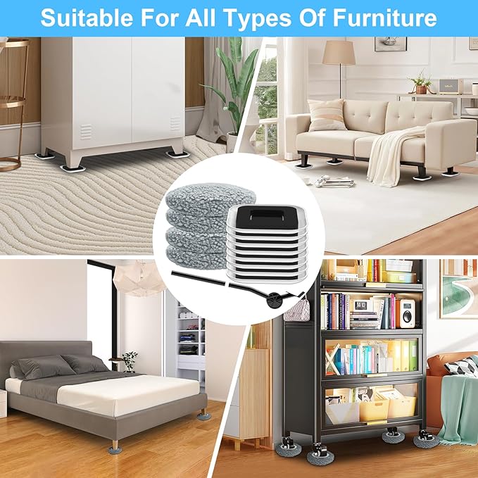 New Upgrade Furniture Sliders, Multi-Surface 3-in-1 Furniture Movers Sliders, Heavy Moving Pads with 8PCS 4.3" Carpet Sliders+4PCS Hard Floor Socks+1 Lifter, Protect Floor and Easily Move Furniture