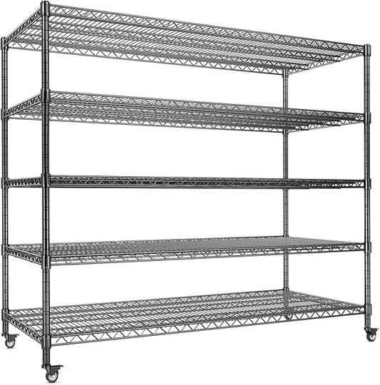 AIRAJ 60” W Storage Shelves Heavy Duty | 5 Tier Wire Shelving | 3500 LBS Metal Shelving | Garage Shelving Units and Storage | Rolling Wire Rack with Wheels | Adjustable Layer Height | 60”W×24”D×72” H