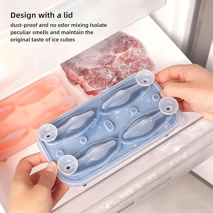 7.48inch Newly Upgraded 4-grid 3D Dinosaur Ice Tray and Covered Silicone Ice Tray, Suitable for Bars, Outdoor and Home Use (1, grey)