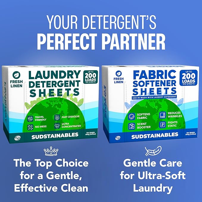 Sudstainables Fabric Softener Sheets for Washer – Laundry Softener Sheets for Washing Machines, Scented (200 loads) | Pods and Liquid Alternative