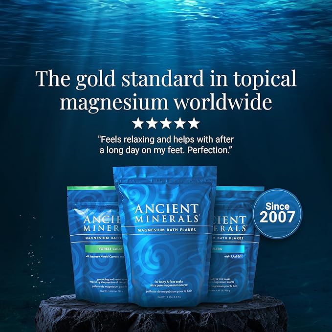 Ancient Minerals Magnesium Bath Flakes of Pure Genuine Zechstein Chloride - Resealable Magnesium Supplement Bag That Will Outperform Leading Epsom Salts 1.65 lbs