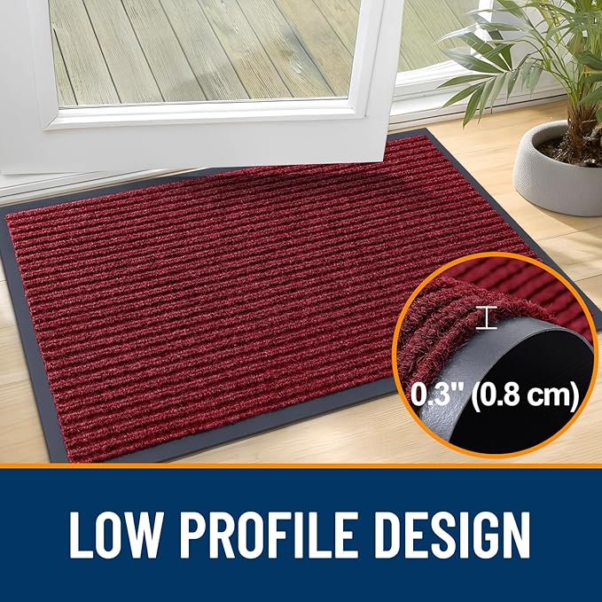 OLANLY Front Door Mat Indoor Outdoor Entrance, Waterproof Heavy Duty Doormat, Fade Resistant, Low Profile, Easy Clean Patio Porch Welcome Floor Mats for Entry, 59x35, Wine Red