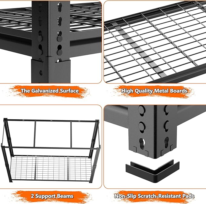 Storage Shelves Heavy Duty, 4 PCS 48" L x 18" W x 72" H Garage Wire Shelving Unit Loads 2800LBS, 5-tier Adjustable Metal Industrial Utility Shelf Rack for Kitchen, Laundry Room, Warehouse, Basement