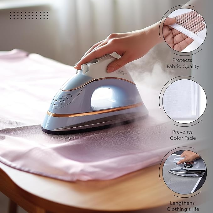 Encasa XO Ironing Board Cover and Pad 49"x18" - Free Silicone Iron Rest & Mesh Cloth - 4mm Felt, Wide Iron Board Cover with Padding - Heat Resistant, Non Slip Drawstring Wildflowers