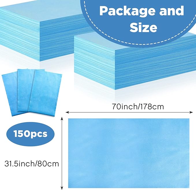 Tegeme 150 Pieces Disposable Massage Table Sheets 31" x 70" Waterproof Bed Sheets Non Woven Bed Cover for Massage Table Beauty Salons Tatto Spa Hotels(Blue)