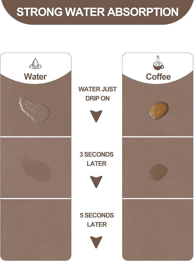 Dish Drying Mat for Kitchen Counter, 16"x24" Dish Drying Pad with Non-slip Rubber Backed, Hide Stain Anti Absorbent for Kitchen Counter, Drying Mat for Coffee Machine Dish Rack (Brown)
