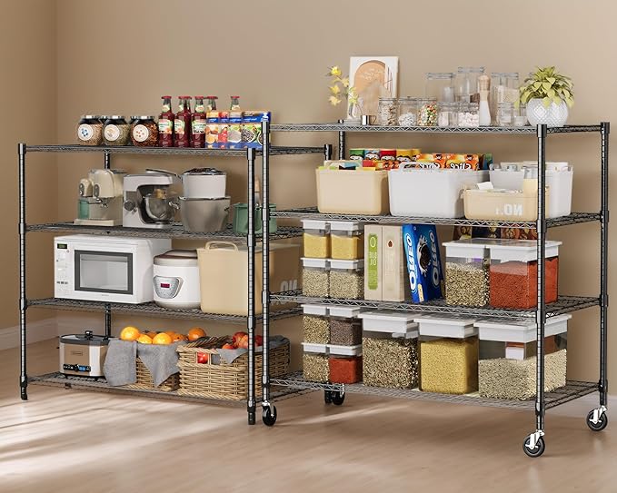 Himimi 4 Tier Wire Shelving with Wheels Heavy Duty Height Adjustable Metal Shelves for Storage, Commercial Grade Steel Utility Wire Rack for Kitchen Garage Pantry Organization-24×48×72, Black