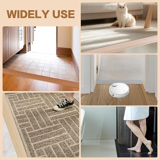 Floor Transition Strip Vinyl Door Threshold Ramp Self Adhesive Carpet Edging Strip Doorway Edge Trim, Overlap Edge Reducer for Laminate Carpet, Floor, Tile (Orange Oak, 1/5" to 2/5", 10Ft)