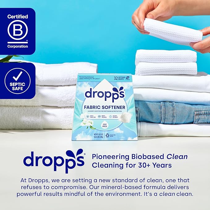 Dropps Laundry Fabric Softener Pods, Unscented (64 Count) - Fabric Softener Liquid Pods for Fluffy, Soft Fabrics - HE Compatible Mineral Based Ingredients Laundry Supplies