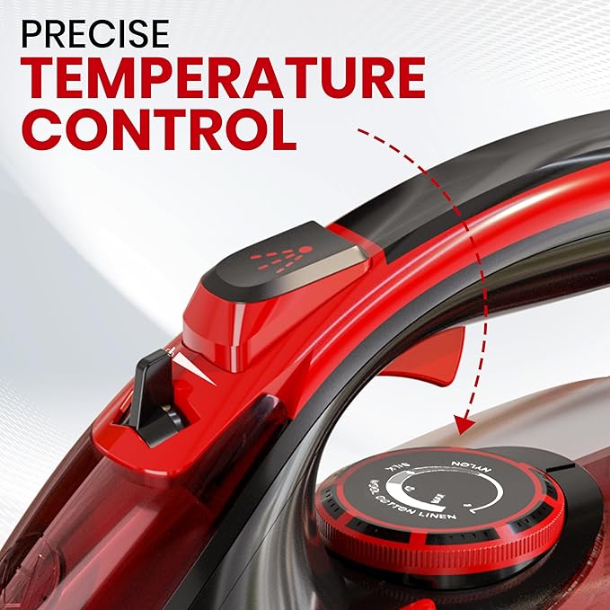 Utopia Home Steam Iron for Clothes - Non-Stick Soleplate - 1800W Clothes Iron With Auto-Off Safety Feature - Adjustable Thermostat Control, Variable Steam Control, Self-Clean, 8 Feet Cord (Black/Red)