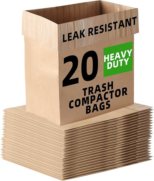 (20-Pack) Calvana Super Strong Compactor Bags, Heavy-Duty Kitchen Paper Trash Bags with Leak Proof Plastic Liner, Reinforced Bottom, Fits GE Model Compactors with Rectangular Containers