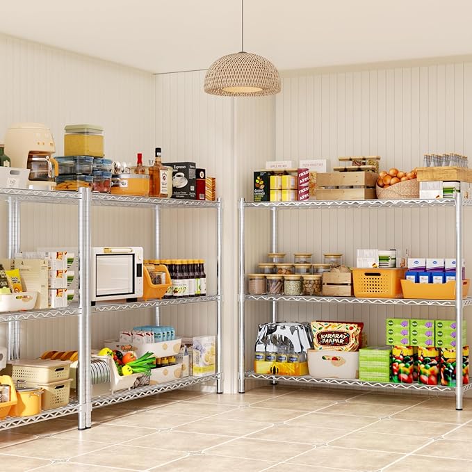 Storage Shelves, 3 PCS 48" L x 20" W x 47" H Heavy Duty Garage Wire Shelving Unit Loads 1200LBS, 3-Tier Adjustable Metal Industrial Utility Shelf Rack for Kitchen, Laundry Room, Basement