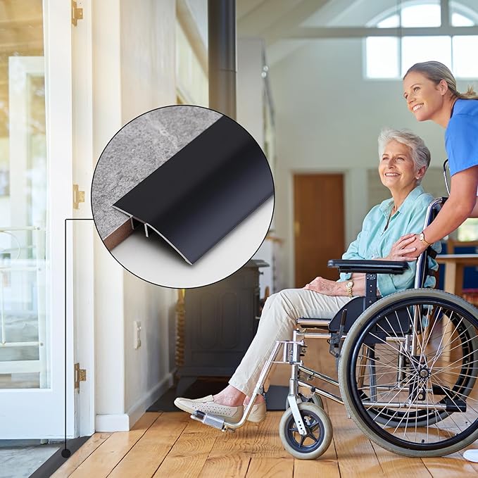 Gaahing Aluminum Floor Transition Threshold Strip, Bridge The Height Gap Between 0.2 to 0.5 inches for Doorway Ramp Tiles Laminate Planks (2Pcs x 35.4in x 1.7in, Matte Black)