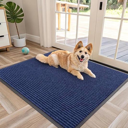 OLANLY Front Door Mat Indoor Outdoor Entrance, Waterproof Heavy Duty Doormat, Fade Resistant, Low Profile, Easy Clean Patio Porch Welcome Floor Mats for Entry, 40x32, Blue