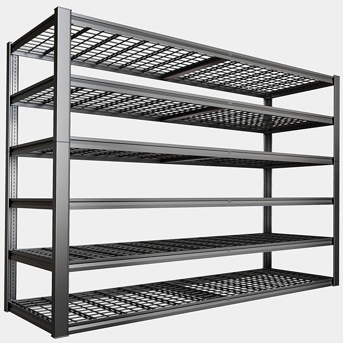 65" W Garage Shelving Heavy Duty, 6 Tier Garage Shelves, Adjustable Storage Shelving Unit, Commercial Metal Shelf for Warehouse, Pantry, School, Shop, 4 Pack