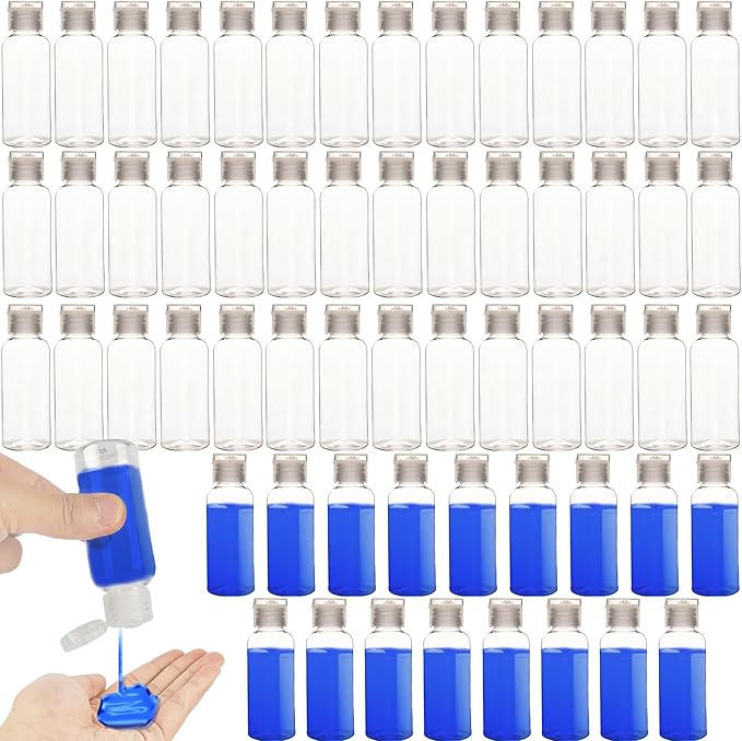 60 Pack 1.7oz/50ml Travel Empty Bottles with Flip Cap Plastic Empty Hand Sanitizer Bottles Travel Size Squeezable Bottles Container Refillable Clear for Shampoo Baby Shower Body Soap Wedding Party