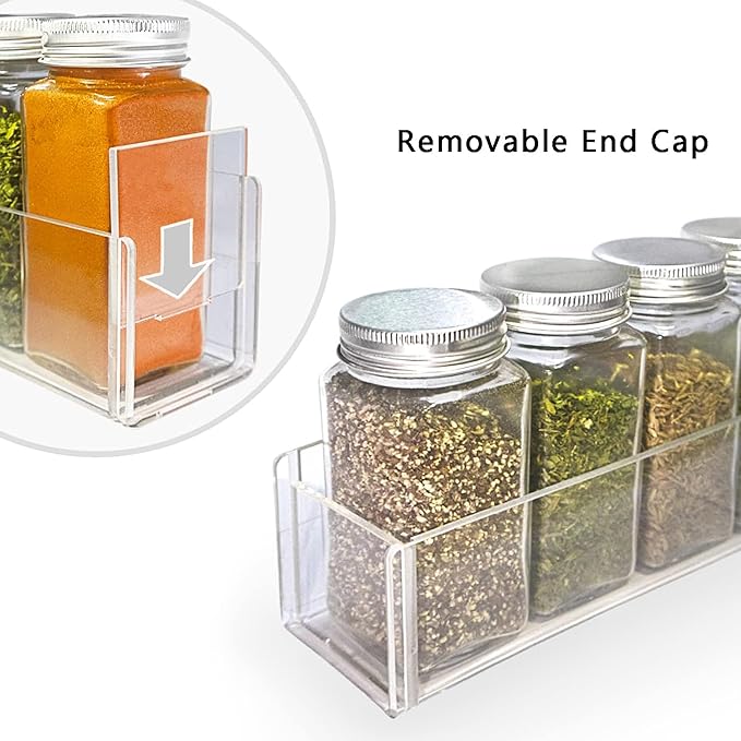 PMMASTO Adhesive Acrylic Spice Rack Organizer for Wall with 2 Nano Double Sided Tape, Spice Shelf Organization for Kitchen Cabinet Door/Pantry Door, Wall Mount Seasoning Rack (Clear-4 Pack)