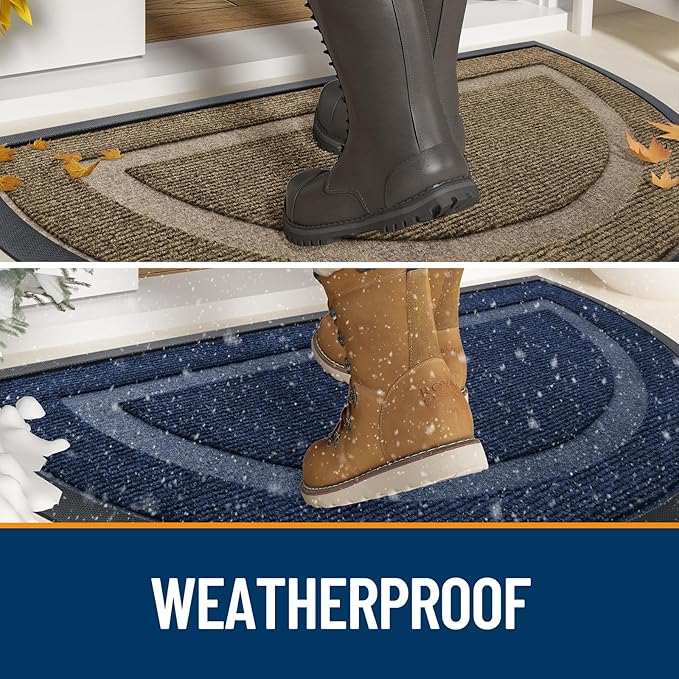 OLANLY Half Circle Door Mat Indoor Outdoor Entrance Welcome, Waterproof All-Season, All-Weather Doormat, Sturdy Natural Rubber, Low Profile, Easy Clean Patio Porch Entryway Mat, 47x23, Black