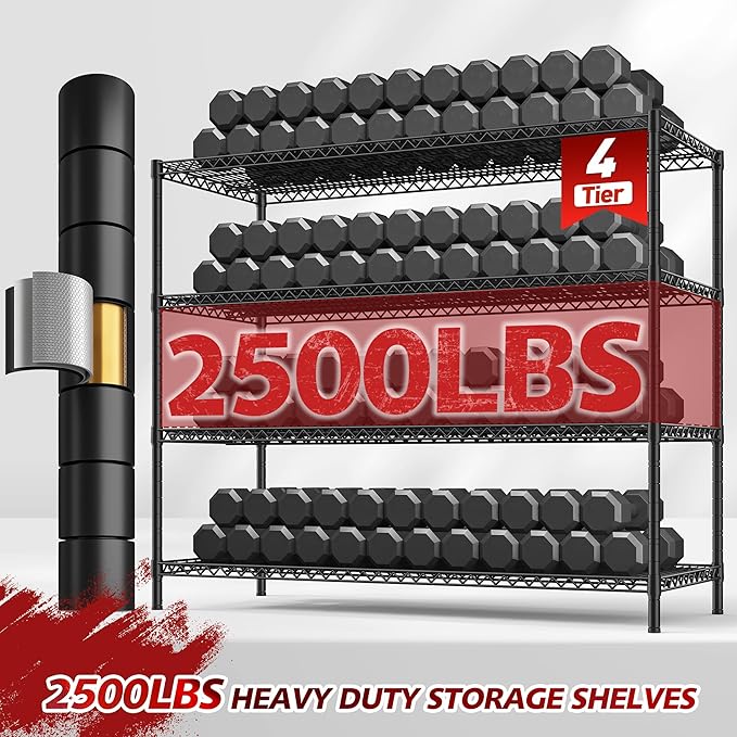 REIBII 55.5''W Heavy Duty Metal Shelves with Wheels - 4PCS Adjustable Garage Storage Rack, 75.6" H X 55.5''W X 24" D
