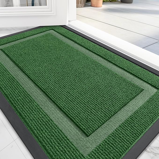 OLANLY Front Door Mat Indoor Outdoor Entrance, Waterproof All-Season, All-Weather Doormat, Sturdy Natural Rubber, Fade Resistant, Low Profile, Easy Clean Patio Porch Entryway Mat, 71x47, Green