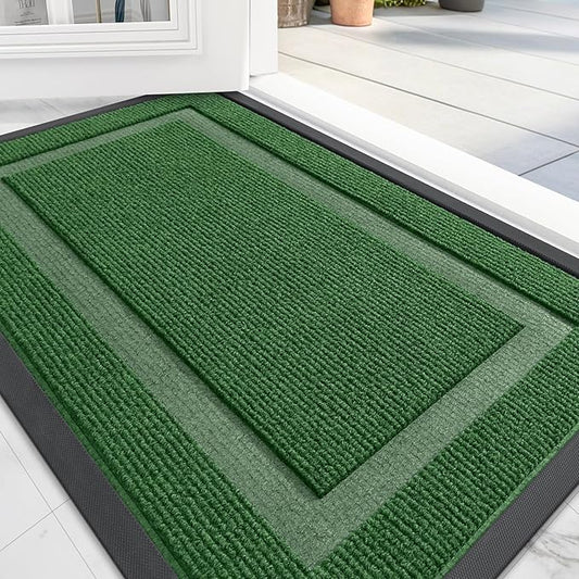 OLANLY Front Door Mat Indoor Outdoor Entrance, Waterproof All-Season, All-Weather Doormat, Sturdy Natural Rubber, Fade Resistant, Low Profile, Easy Clean Patio Porch Entryway Mat, 59x30, Green