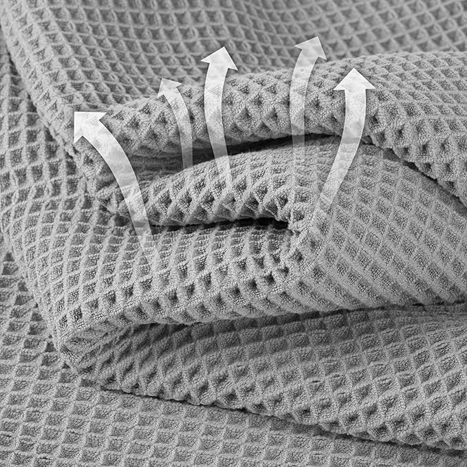 Microfiber Waffle Face Towels, 2 Pieces, Soft, Absorbent, Fast Drying, Lint Free (Silver)