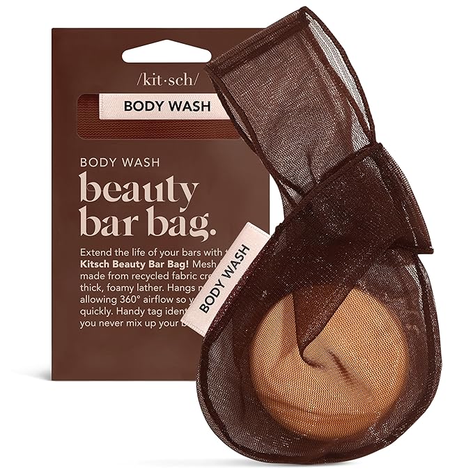 Kitsch Bar Soap Saver Bag – Patented Mesh Bag Soap Holder for Body Wash Bar - Extends Use & Prevents Soggy Mess - Recycled Mesh Beauty Pouch, Eco-Friendly – Chocolate