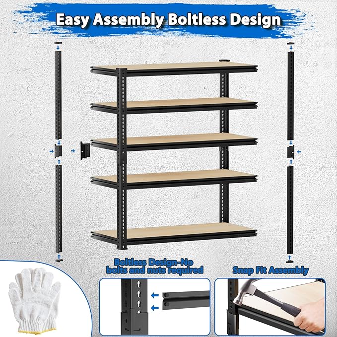 Garage Shelving, Storage Shelves Heavy Duty 2000 LBS Capacity, 5 Tier Adjustable Metal Organizer Wire Rack, 36" L x 18" W x 72" H Utility Shelf Unit for Kitchen Pantry
