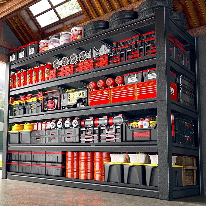 3125LBS Storage Shelves, 60.1" W Garage Shelving Heavy Duty, Adjustable Metal Shelving Unit, Storage Rack for Garage, Basement, Warehouse with Tool-Free Installation, 60.1" W x 24" D x 72.1" H