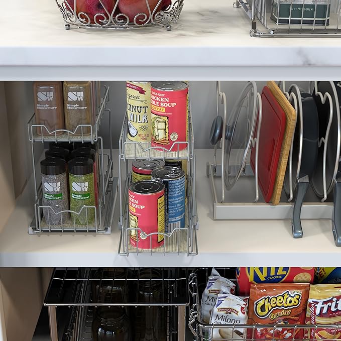 Simple Houseware 2-Tier Spice Rack Slide Out Wire Basket Drawer Organizer, Silver