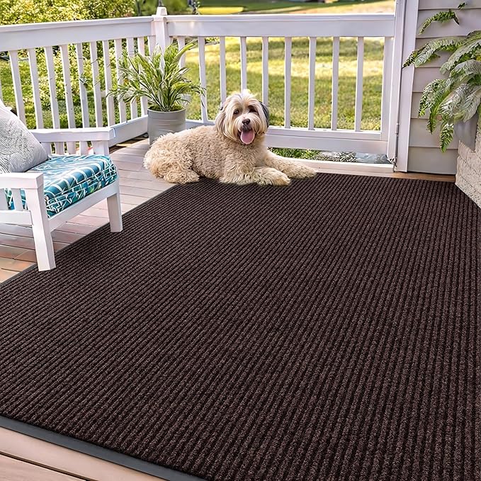 OLANLY Front Door Mat Indoor Outdoor Entrance, Waterproof Heavy Duty Doormat, Fade Resistant, Low Profile, Easy Clean Patio Porch Welcome Floor Mats for Entry, 71x47, Brown