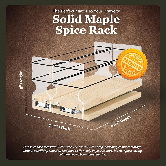 Vertical Spice Combo Spice Rack Drawer - Pull Out Pantry Organizers and Storage - Kitchen Cabinet Organizer - Seasoning Sliding Caddy - Made in USA (5.75" W x 5.00" H x 10.60" D, Partially Assembled)