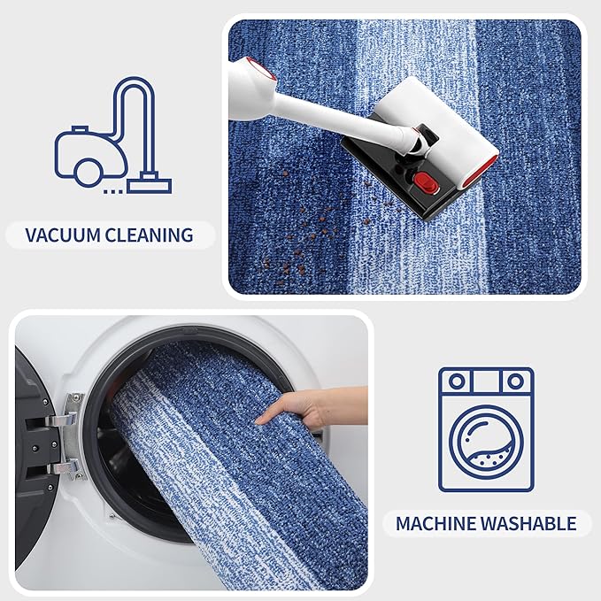 Kitinjoy Indoor Outdoor Door Mat, 59x20 Non-Slip Absorbent Dirt Trapper, Low-Profile Washable Inside Entrance Front Floor Mat, Sturdy Soft Entry Doormats for Entryway, Navy Blue