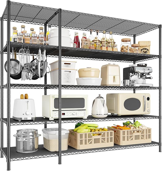 52.36" W Storage Shelves Metal Shelving Unit Load 1400LBS 5 Tier Wire Shelf for Storage Adjustable Garage Shelving Heavy Duty Shelves for Pantry Kitchen Garage, 52.36W x13.78Dx70.8H