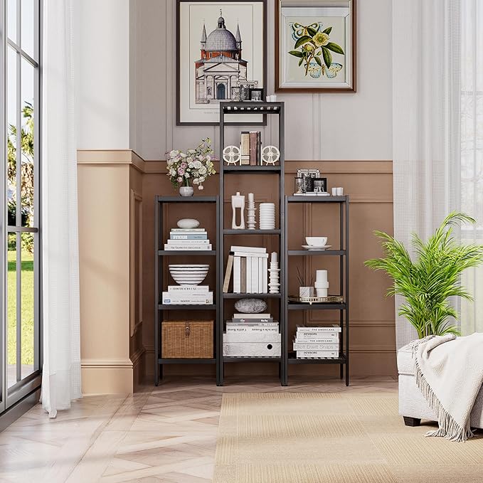 SMIBUY Bathroom Storage Shelf, 5-Tier Bamboo Rack Organizer, Multifunctional Shelving Unit for Living Room Bedroom Kitchen (Black)