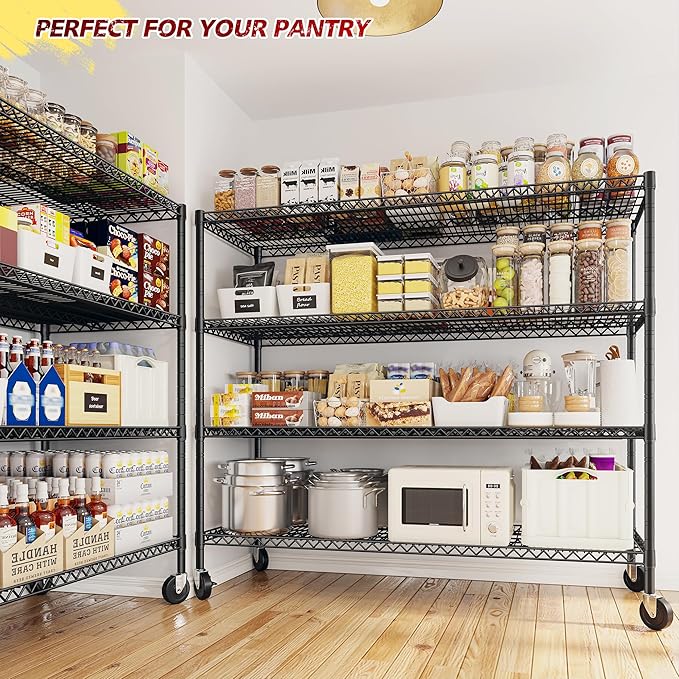 REIBII 55.5''W Heavy Duty Metal Shelves with Wheels - 4PCS Adjustable Garage Storage Rack, 75.6" H X 55.5''W X 24" D