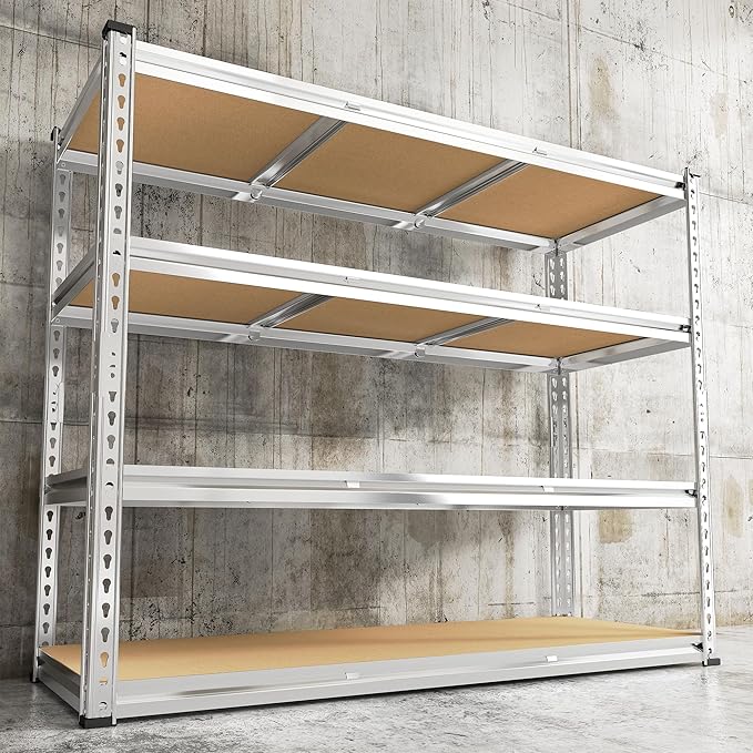 REIBII Garage Shelving, 4 Tier Storage Shelves Load 2000LBS, Adjustable Garage Shelving Heavy Duty, Metal Shelves Unit for Basement, Warehouse, 48" W x 60" H x 18" D, Galvanized