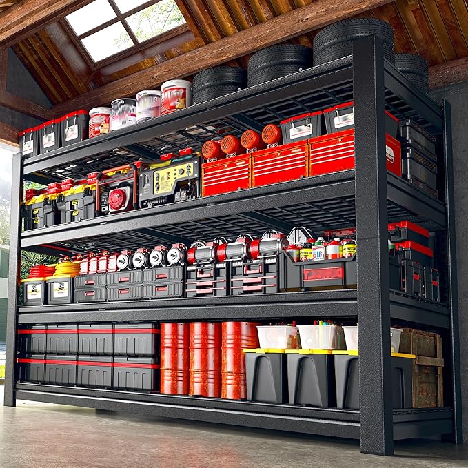 60.1" W Storage Shelves Extra Wide Metal Shelving 2500LBS Garage Shelving Adjustable 4 Tier Garage Shelves Industrial Metal Shelf for Basement Warehouse Shop 60.1" W x 24.1" D x 60" H